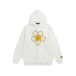 mens hoodies sweatshirts trendy drew high quality autumn winter justin bieber same sunflower smiling face printed mens and womens hoodie lu'l'y