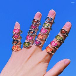 Cluster Rings Y2K Heart Ring / Colourful Retro Enamel Statement Set Gold And Silvertone Aesthetic Kawaii Soft Girl 90s 00s KL40FIO