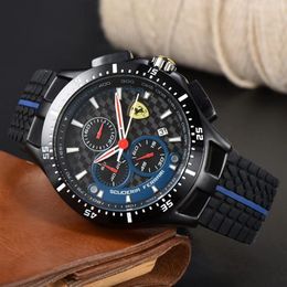 High quality calendar WristWatches Men Mens Watches Six stitches All dial work Quartz Watch Ferrar Luxury Brand Chronograph clock Rubber Belt fashion F1 racing car