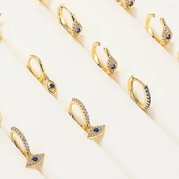 Hoop Earrings 5pcs Earring Set For Women Gold Plated Devil's Eye Molan Zirconia Copper Stud Asymmetrical Jewellery Accessories