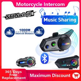 Car New Q18 Moto Helmet Bluetooth Intercom Motorcycle BT 5.0 5.3 IPX6 Waterproof Noice Reduction Headset Support for 1000m 2 Speakers