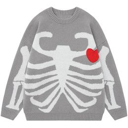 Women s Knits Tees Aesthetic Men Vintage Knitted Sweater Skull Skeleton Jacquard Long Sleeve Pullover Y2K Women Hip Hop Streetwear Clothes 231208