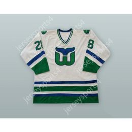 Custom PIERRE LAROUCHE 28 HARTFORD WHALERS WHITE HOCKEY JERSEY NEW Top Stitched S-M-L-XL-XXL-3XL-4XL-5XL-6XL