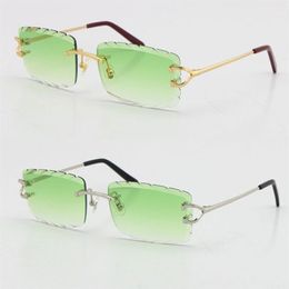 2021 Metal Style Rimless diamond Cut Carved lens Square Sunglasses C Decoration Fashion male and female 18K Gold With box Sun Glas224y