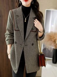 Womens Suits Blazers Women SingleBreasted Long Sleeve Blazer Casual Fashion Loose All Match Office Temperament AllMatch Plaid Jacket Casual 231208