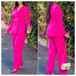 Women's Tracksuits Elegant Rose Red Blazer Suit and Wide Leg Pants Two 2 Piece Set for Women 2023 Autumn Winter Street Outfit TracksuitL231122