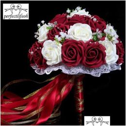 Decorative Flowers & Wreaths Decorative Flowers Wreaths Perfectlifeoh Bury Wedding Bouquet Pinkredwhiteroyal Blue Bridal Bridesmaid Ar Dh7Ui