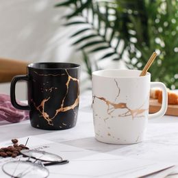 380ml marble with gold inlay ceramic coffee mugs matte finish black and white office drinking milk mugs cups gifts T200506256M