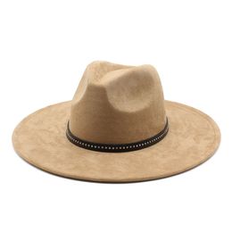 Suede Jazz Fedora Hats for Women Men 9.5cm Large Brim Woolen British French Felt Cap Ladies Elegant Fashion Knight Top Hat