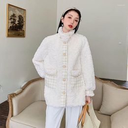 Women's Fur Autumn Winter Women Korean Sweet White Soft Faux Lamb Wool Jacket Stand-up Collar Single-breasted Casual Long Sleeve Short Coat