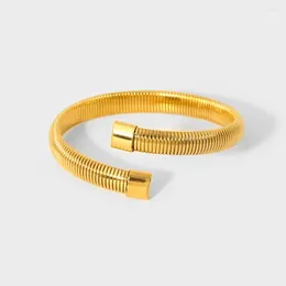 Bangle Tarnish Free Stainless Steel Open Texture Stackable Bracelet Waterproof 18K Gold Color Fashion Jewelry Gift For Women