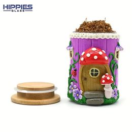 1pc Glass Smoking Ashtray,Polymer Clay Tobacco Container With Cute Mushroom, Hand Painted Tobacco Storage Sealed Jar With Lid