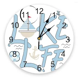 Wall Clocks Blue Boat Anchor Lake Life Modern Clock For Home Office Decoration Living Room Bathroom Decor Needle Hanging Watch