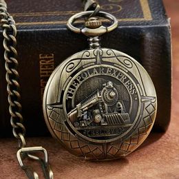 Pocket Watches Vintage Retro Mechanical Pocket Watch The Polar Express Design Roman Numerals Hollow Skeleton Mens Mechanical Pocket Watch Chain 231208