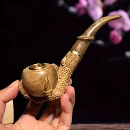 1pc Tobacco Pipe Dragon Claw Gift Box Handmade Solid Wood Old-fashioned Pipe Pot Men's Gift Philtre High-grade Carved Small Leaf Red Sandalwood