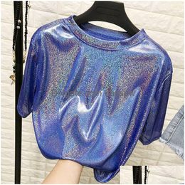 Women'S T-Shirt Womens Loose Sparkles Reflective Short Sleeve Drop Delivery Apparel Clothing Tops Tees Dh3Yn