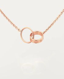 Premium Edition classic design pendant gold love necklace link ladies girls double Ring charm 316L titanium Steel Wedding designer8738264