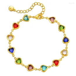 Link Bracelets ENSHIR Colourful Zircon Crystal Heart Bracelet For Women Gold Colour Chain Dazzling Hand Jewellery Accessories