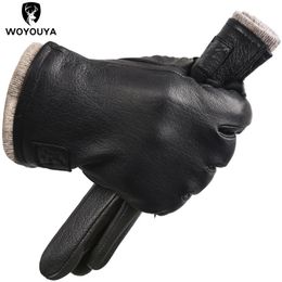 Five Fingers Gloves Winter Black Genuine Leather Men's gloves Keep warm men's winter gloves simple deerskin men's leather gloves-8011A 231208