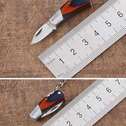 ZK20 Stainless steel keychain pocket knife mini hanging knife wooden handle folding fruit knife outdoor