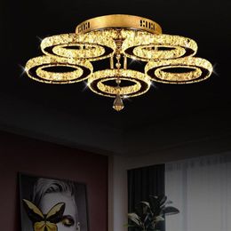 3 5 Rings K9 Crystal LED Chandeliers Lighting Modern Chrome Plafon Lustre Luminaire Stainless Steel Ceiling Lamps For Kitchen241L