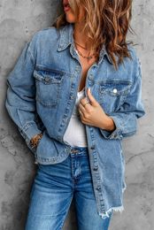 Women's Jackets Women Oversized Denim Jacket Casual Blue Long Sleeve Button Up Shirt Jean Coat Autumn Spring Shacket With Pockets 231208