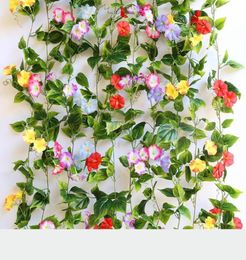2Pcs 23M Morning Glory Hanging Plants Silk Garland Fake Green Plant Home Garden Wall Fence Stairway Outdoor Decor Decorative Flow7299663