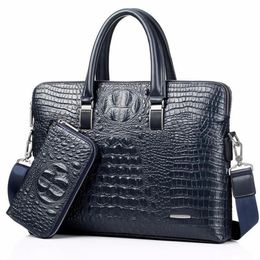 Briefcases Blue Crocodile Genuine Leather Laptop Male Top-handle Men Messenger Bags Alligator Shoulder Tote Masculina Vintage Brie234r