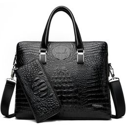 Briefcases Men's Brand Crocodile Pattern Designer Alligator PU Leather Handbag Business Office Laptop Bag Male Vintage Tote 20306F