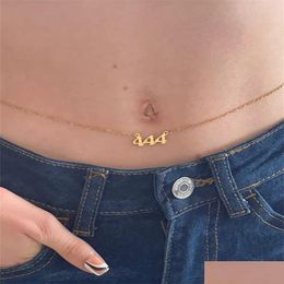 Navel Bell Button Rings Custom Name Waist Chain For Women Angel Number Pendant Stainless Steel Belly Chains Y Body Jewellery Accessories Dhvoh