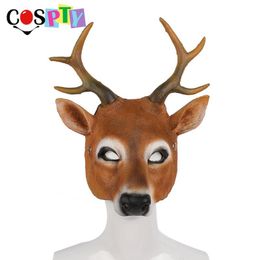 Cospty Christmas Reindeer 3D Animal Realistic Halloween Party Pu Foam Latex Deer Head Mask318B