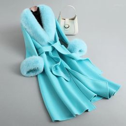 Casual Dresses 2023 Autumn/Winter Haining Double Sided Wool Coat Women's Collar Medium Length Slim Fit Cashmere