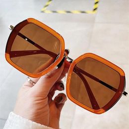 Sunglasses Vintage Irregular Square For Women Fashion Brand Orange Tea Gradient Sun Glasses Female Elegant Uv400 Eyewear192p