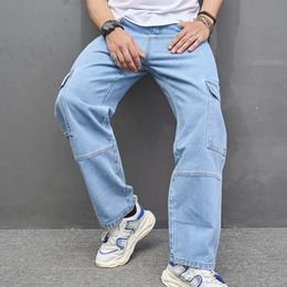 Men's Jeans Men Streetwear Loose Multiple pockets Cargo Trousers Stylish Male Splicing Casual Straight Denim Pants 231208