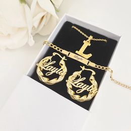 Pendant Necklaces DODOAI Custom Letter Jewellery Set Stainless Steel Name Nameplate Necklace Earrings Bracelets Personalised Gifts 231208