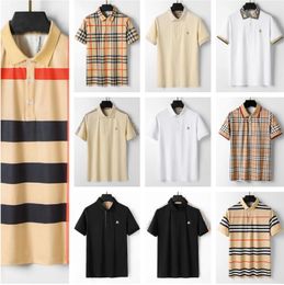 Designer men's T-shirt black and white beige plaid stripe brand pure cotton breathable slim casual shirt street same style men's and women's polo shirt top quality #6905