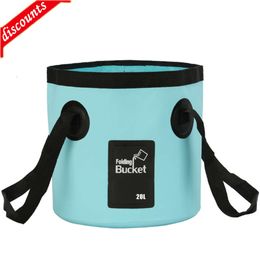 Upgrade 12/20L Handheld Portable Folding Bucket Household Sundries Outdoor Camping Fishing Bucket Waterproof Bucket PVC Car Wash Bucket Bag Household Foot Soak