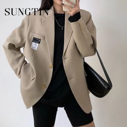 Womens Suits Blazers Sungtin Fashion Casual Blazer Jacket Coat for Women Oversized Office Lady Elegant Loose Jackets Korean Appliques Chic Clothes 231208