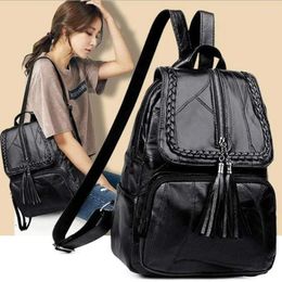 School Bags 2023 Leisure Women's Backpack PU Tassel Fashion Versatile Trendy Bag Student Travel Book