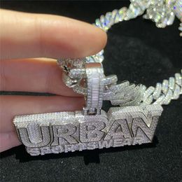 Custom Buss Down Hip Hop Baguette Moissanite Fully Iced Out Gold Plated Letters Pendants S Initial Name Pendant