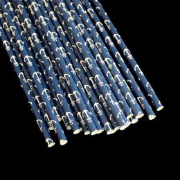 White Anchor Navy Paper Straws Marine Wedding Kids Birthday Baby Shower Party Decoration ZA6727254T