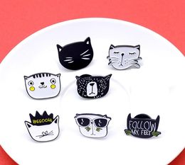 Happy Kitten Big Collection Theme Enamel Brooch Set 18pcs Cat Peter Pan Black and White Cat Family Cartoon Animal Badge4191826