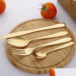 Flatware Sets 4Pcs/Set Gold Cutlery Knife Set Stainless Steel Tableware Western Dinnerware Fork Spoon Steak Travel Vt1534 Drop Deliver Otpcl