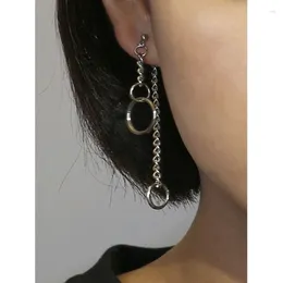 Dangle Earrings Goth Asymmetric Back Hanging Simple Street Style Geometric Circle Earring Chain Ring Long E Girl Pendant Female