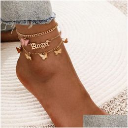 Anklets Bohemia Gold Colour Snake Ankle Bracelet Set For Women Butterfly Key Lock Charm Anklet Chain On Leg Boho Jewellery Gift Drop Deli Dhjqk