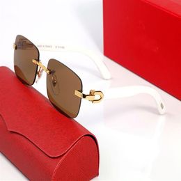 Womens Mens Sunglasses Designer Brand Eyeglasses Rectangle Gold Alloy White Buffalo Horn Glasses Wooden Frames Rimless Sunglass Lu290n