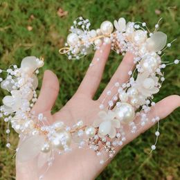 Hair Clips Elegant Bridal Wedding Accessories Pearl Flower Headband Band Handmade Crystal Headpiece Headbands Decoration