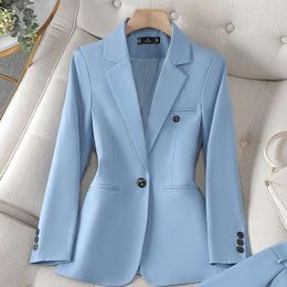 Womens Suits High Quality Long Sleeve Female Blazer Women Blue Coffee Khaki Single Button Slim Jacket Ladies Business Work Wear Formal Coat