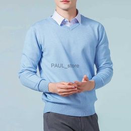 Men's Sweaters Men Jumpers Hot Sale Vneck Long Sleeve Pullovers Solid Color Standard Clothes Male Woolen Knitting JumpersL231209