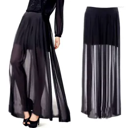 Skirts Summer Fashion Customize Size 3XS-10XL Womens See Through Sheer High Side Split Skirt Black Pleated Chiffon Maxi Long